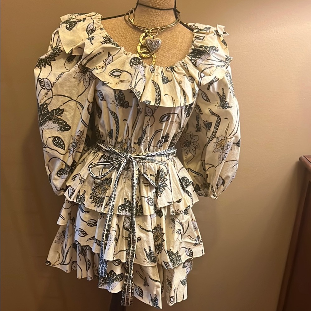 Ulla Johnson Floral Ruffle Dress with Belt